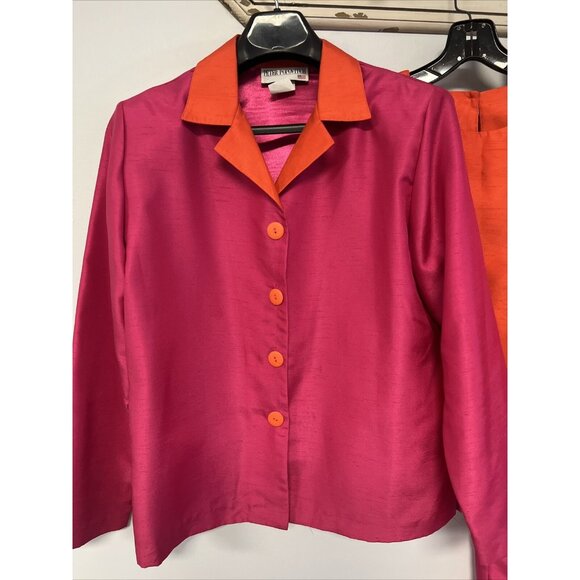 Peter Popovitch Satin 3 pc Suit Set Jacket, Top & Pants Pink & Orange Medium/Sma - Picture 2 of 16